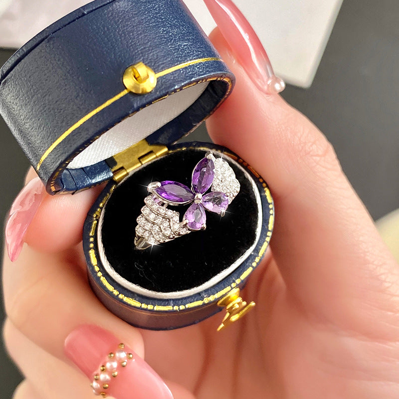 Bague ajustable en argent sterling avec pierre précieuse en forme de papillon