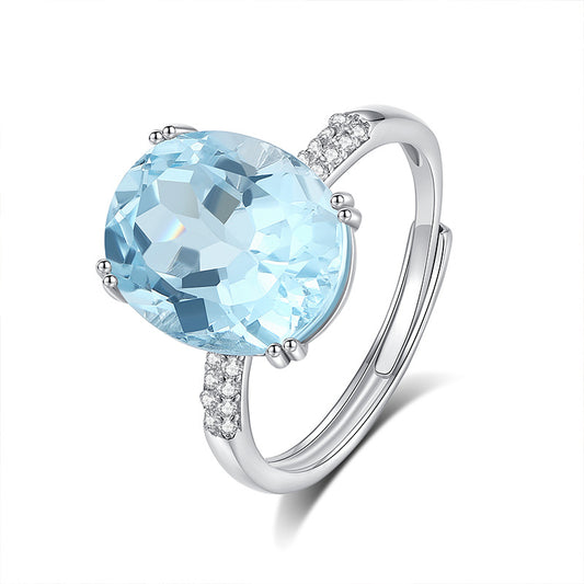 Natural Oval Radiant Crystal Ring with Topaz & Amethyst – Elegant Gemstone Jewelry