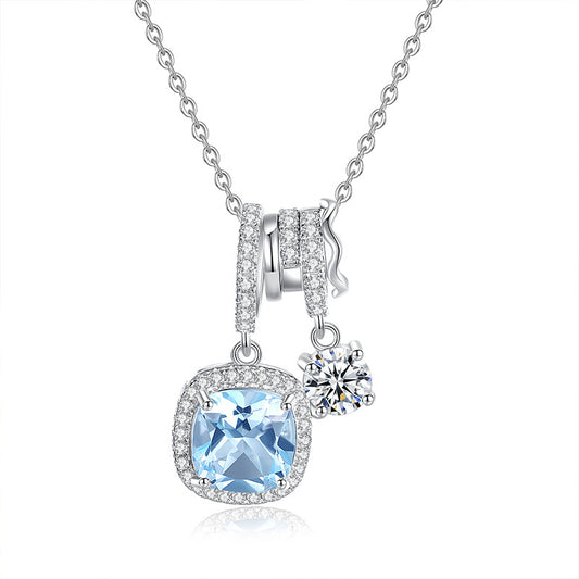 Icy Sky Blue Sterling Silver Necklace – Elegant Light Luxury Clavicle Chain for Women