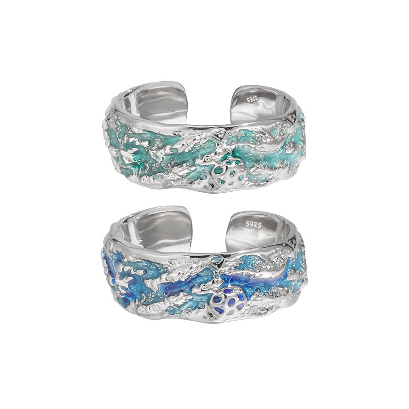 Anillo de plata de ley con diseño de tortuga ondulada