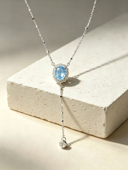 Blue Flow - Y-Chain Tassel Necklace with Blue Topaz