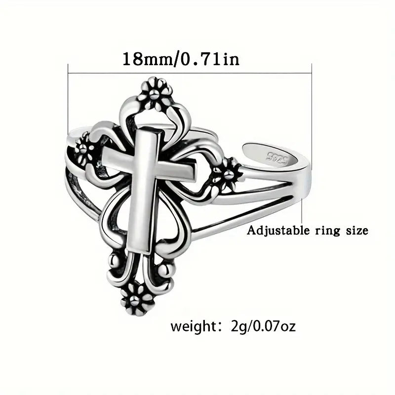 Jesus Cross Sterling Silver Ring
