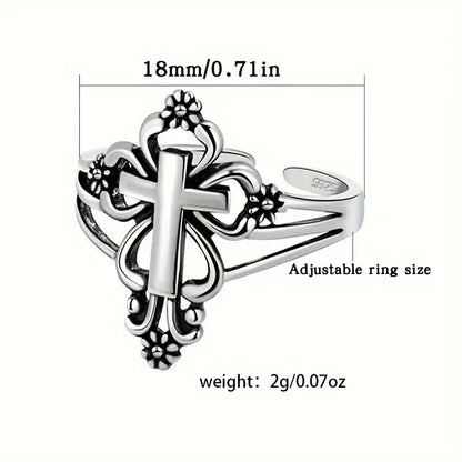 Jesus Cross Sterling Silver Ring