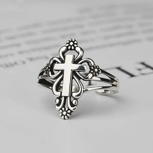 Jesus Cross Sterling Silver Ring