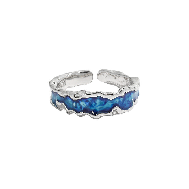 Anillo de plata de ley con diseño de ola del horizonte