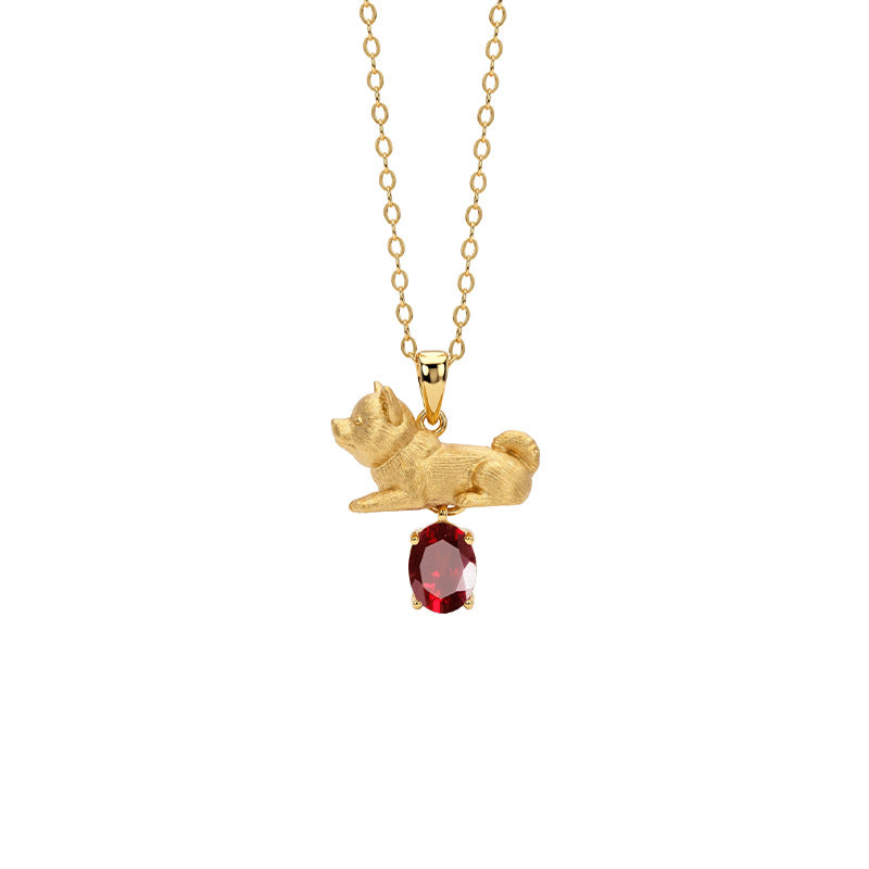 Ocean Dog's Love - Shiba Inu Gemstone Pendant Necklace