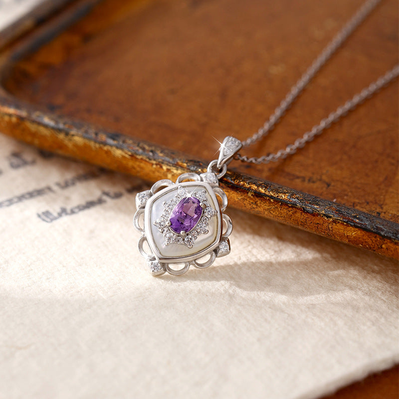 Collier rétro Palace anallergique pour femme – Pendentif en cristal naturel, chaîne de clavicule de créateur haut de gamme