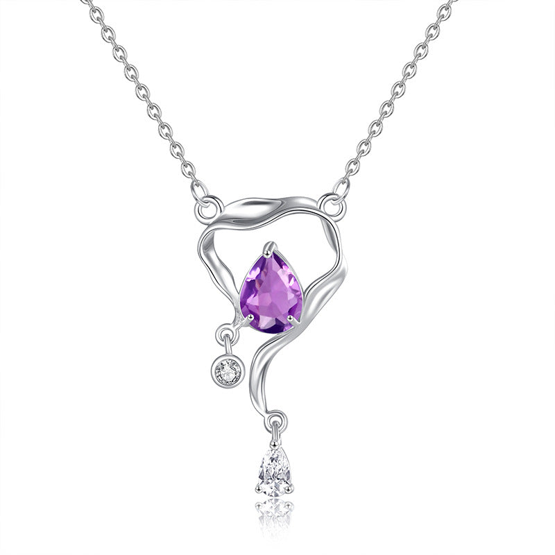Collar con diseño de gemas de plata de ley con brillo ojo de pez para mujer