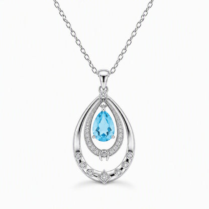 Bohemia Blue Aqua -Blue Topaz Teardrop Necklace