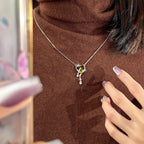 Collar con diseño de gemas de plata de ley con brillo ojo de pez para mujer