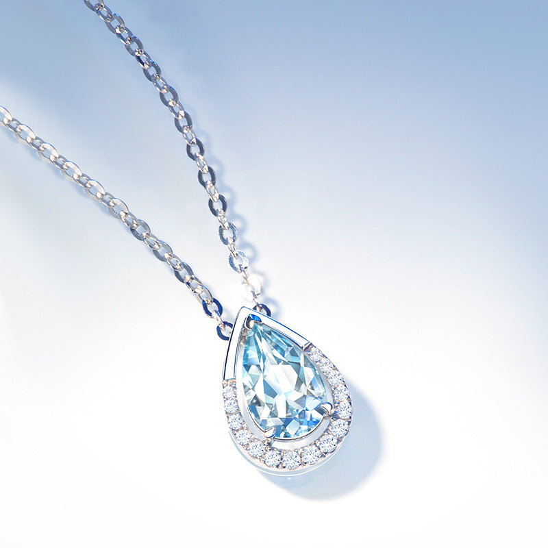Aquamarine Teardrop Pendant Necklace