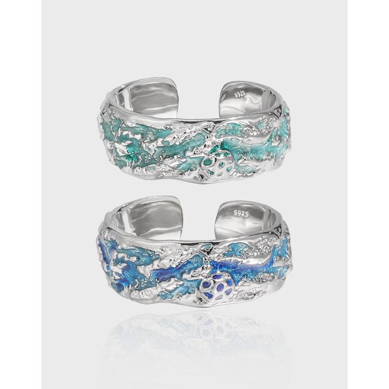 Anillo de plata de ley con diseño de tortuga ondulada