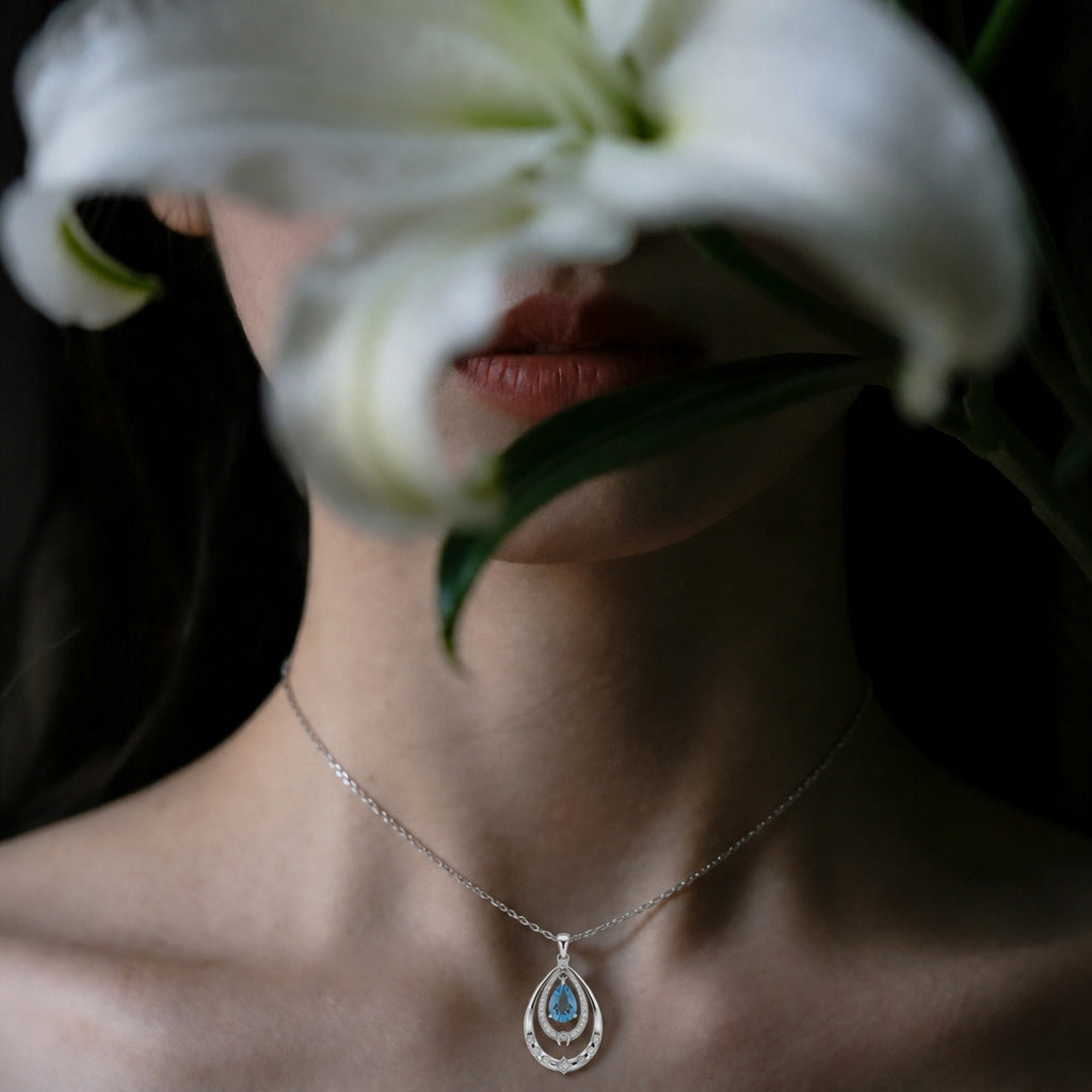 Bohemia Blue Aqua -Blue Topaz Teardrop Necklace
