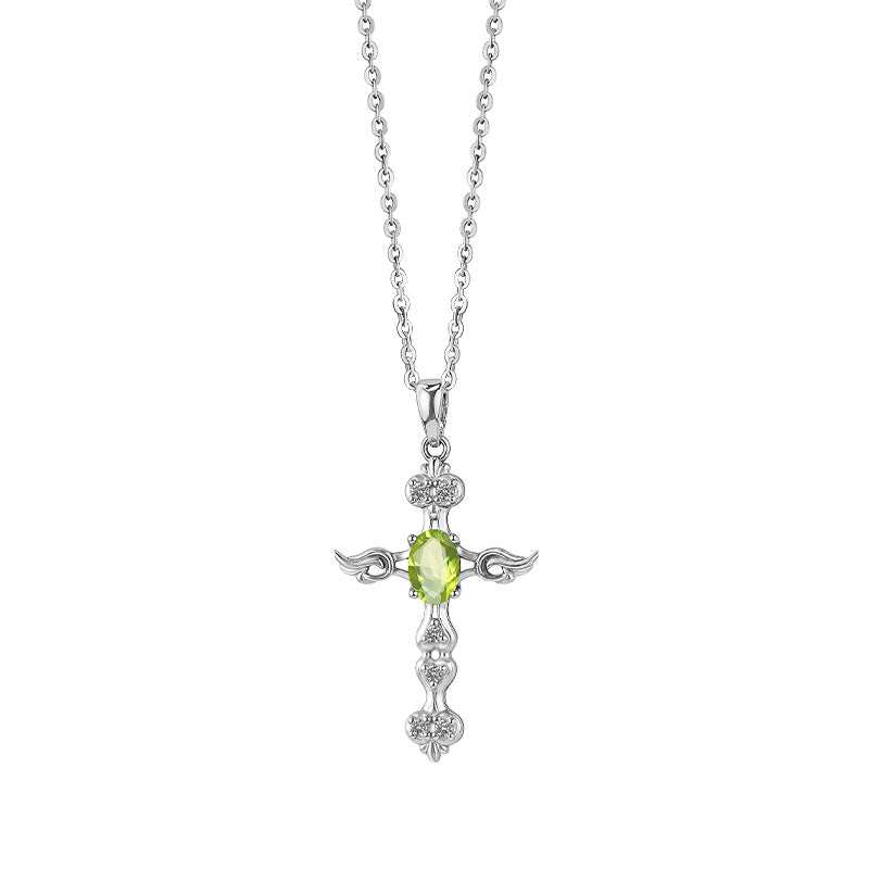Angel's Wing - Gemstone Cross Necklace