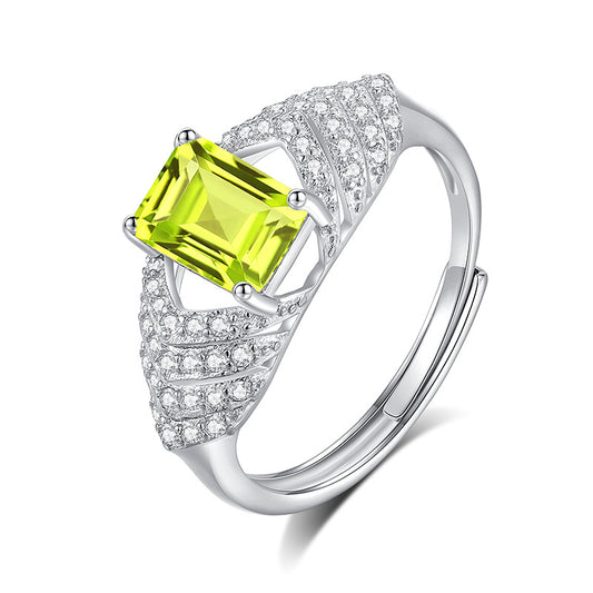 Silver Ring for Women – Natural Crystal Inlaid, Light Luxury Statement Jewelry, Elegant & Trendy