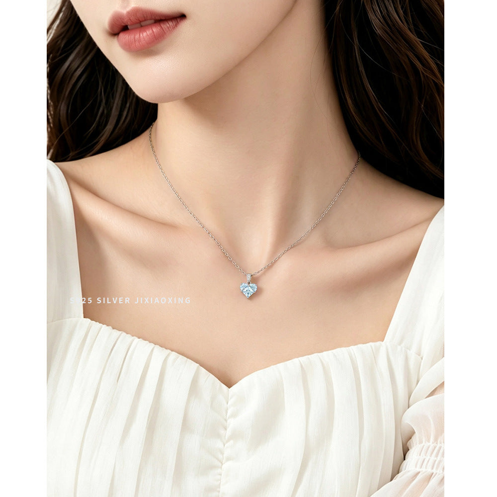 Sterling Silver Blue Heart Pendant Necklace