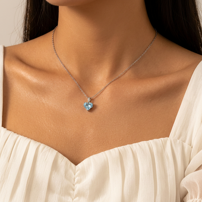 Sterling Silver Blue Heart Pendant Necklace