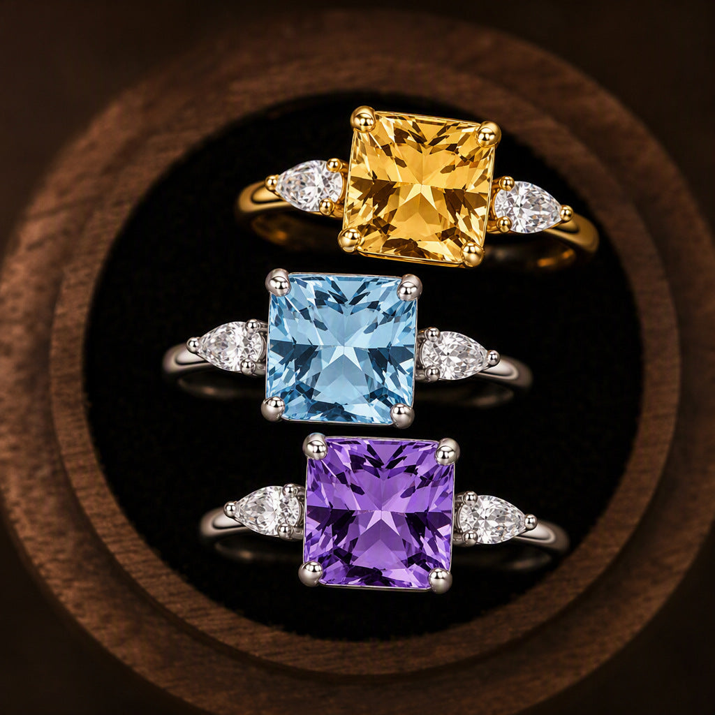 Bague en topaze bleue carrée
