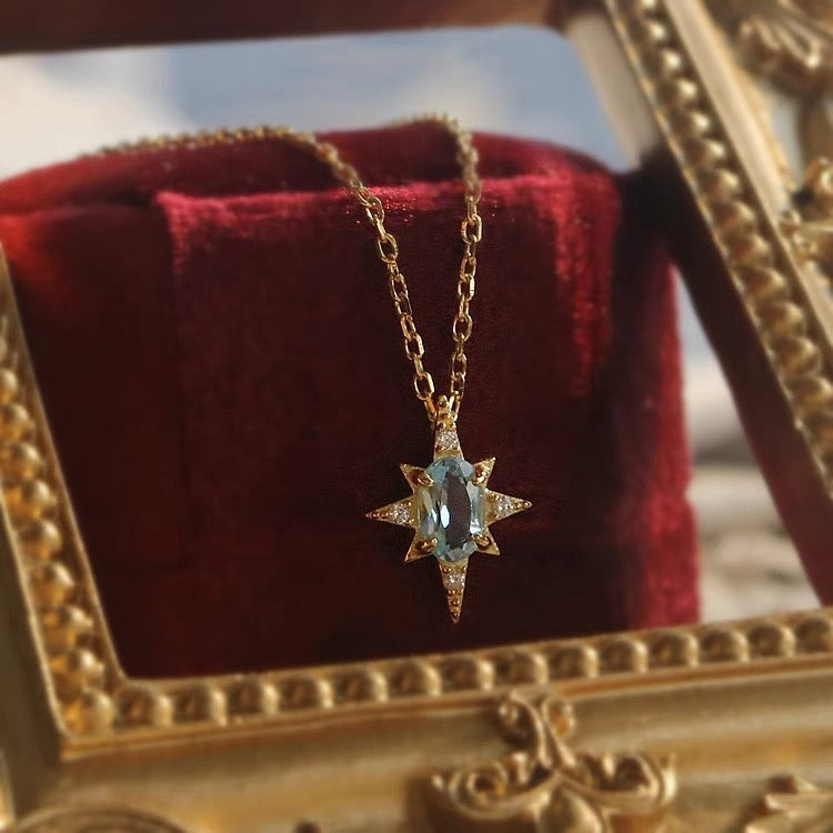 Crowds Blue Stars -Vintage Blue Topaz Pendant Necklace