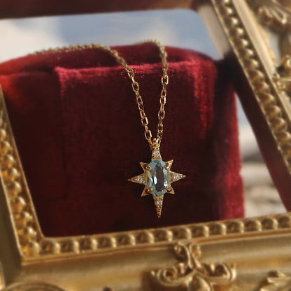 Crowds Blue Stars -Vintage Blue Topaz Pendant Necklace