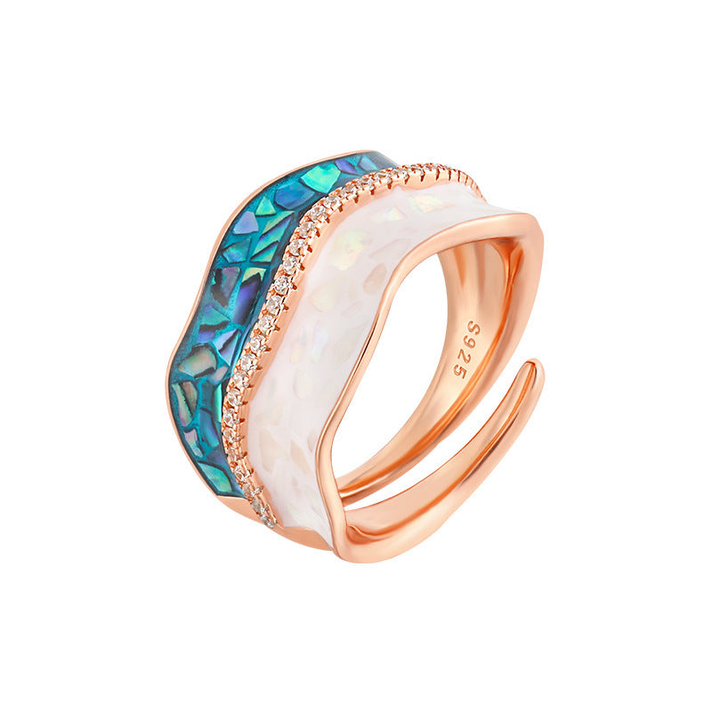 Anillo Wave Kissed de oro rosa con nácar