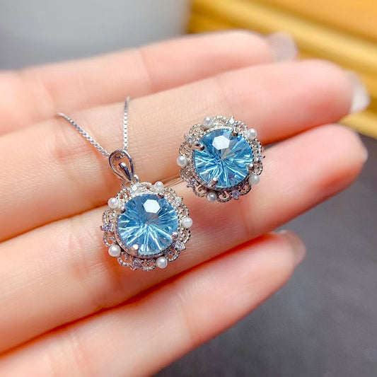 Blue Firework- Sterling Silver Blue Topaz Jewelry Set