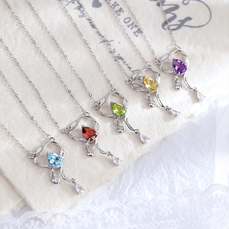 Collar con diseño de gemas de plata de ley con brillo ojo de pez para mujer