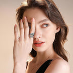 Anillo ajustable de plata de ley con rosa y calavera