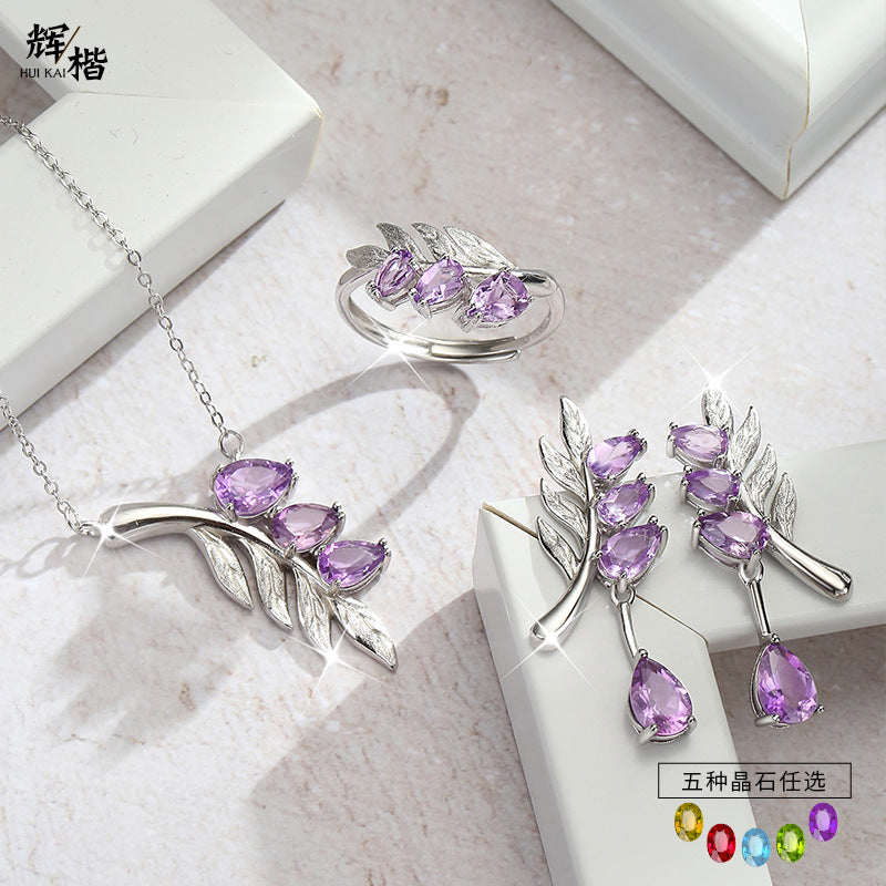 Family Leaf - Gemstone Pendant Jewelry Set
