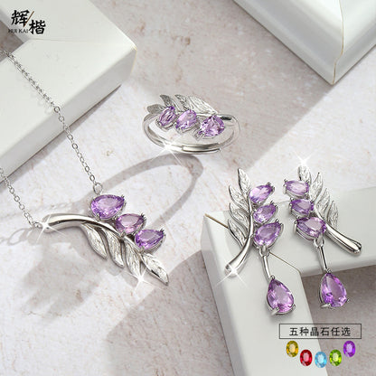 Family Leaf - Gemstone Pendant Jewelry Set