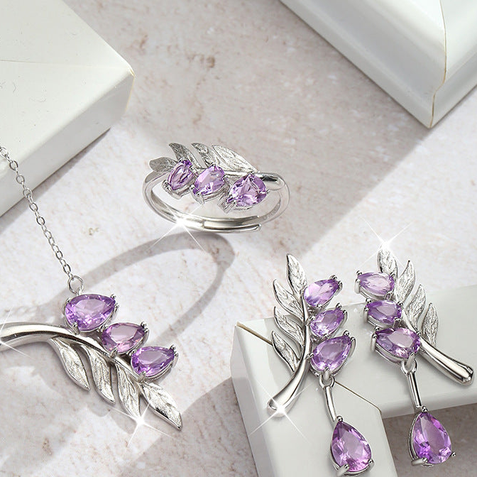 Family Leaf - Gemstone Pendant Jewelry Set