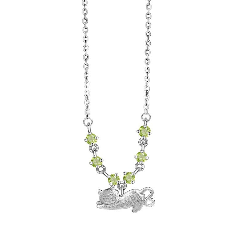 Cat's Soul - Colorful Gemstone Cat Pendant Necklace