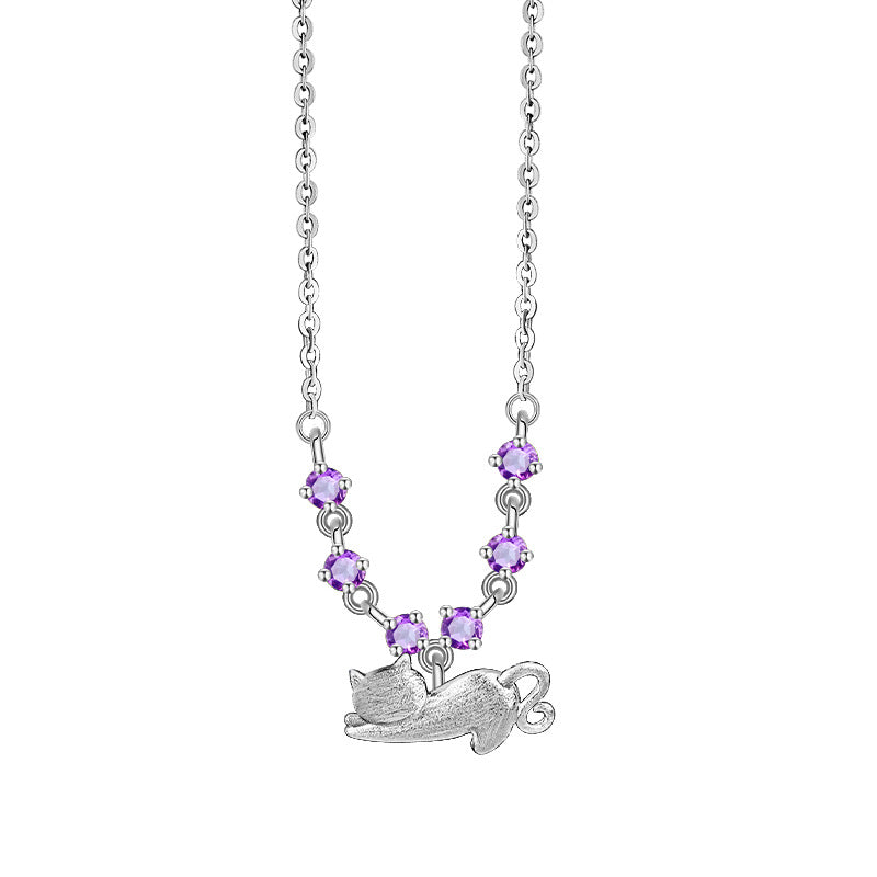 Cat's Soul - Colorful Gemstone Cat Pendant Necklace