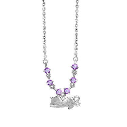 Cat's Soul - Colorful Gemstone Cat Pendant Necklace