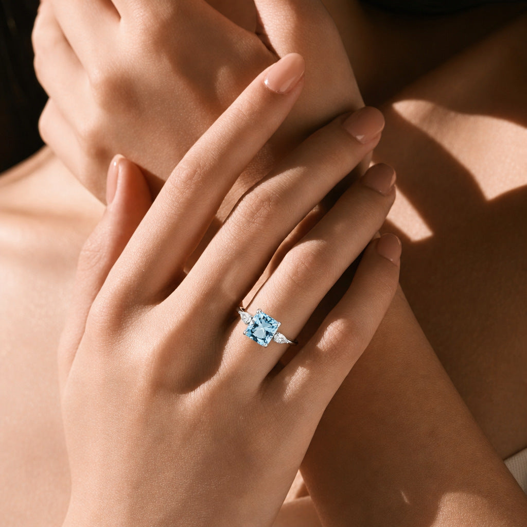 Square Blue Topaz Ring