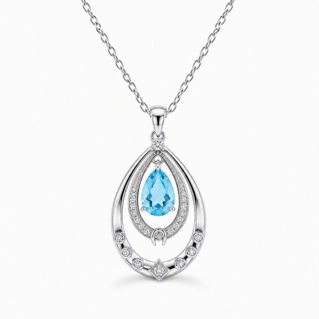 Bohemia Blue Aqua -Blue Topaz Teardrop Necklace