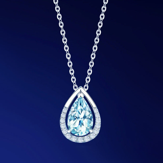 Aquamarine Teardrop Pendant Necklace