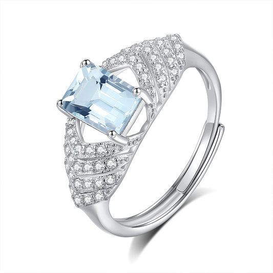Silver Ring for Women – Natural Crystal Inlaid, Light Luxury Statement Jewelry, Elegant & Trendy
