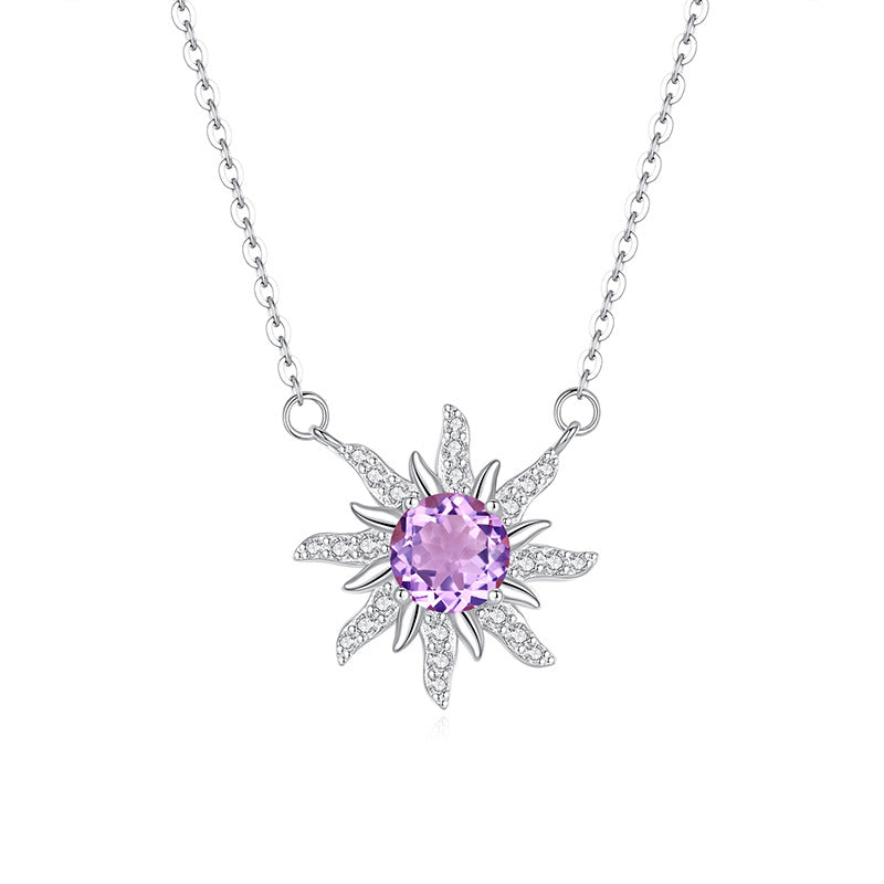 Collar de plata de ley con gemas y diseño de flor de sol