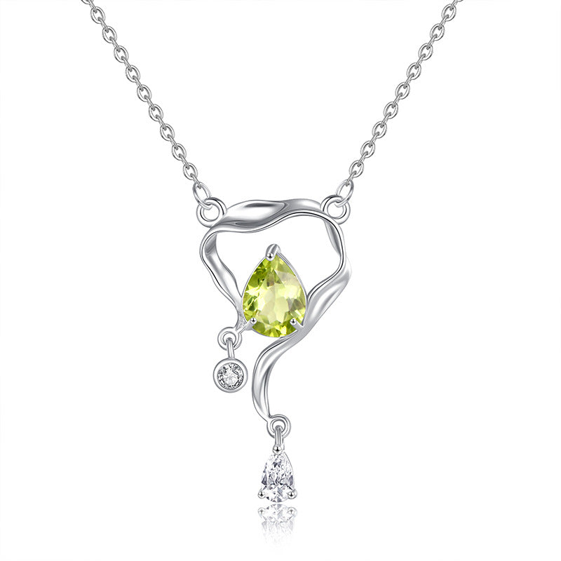 Collar con diseño de gemas de plata de ley con brillo ojo de pez para mujer