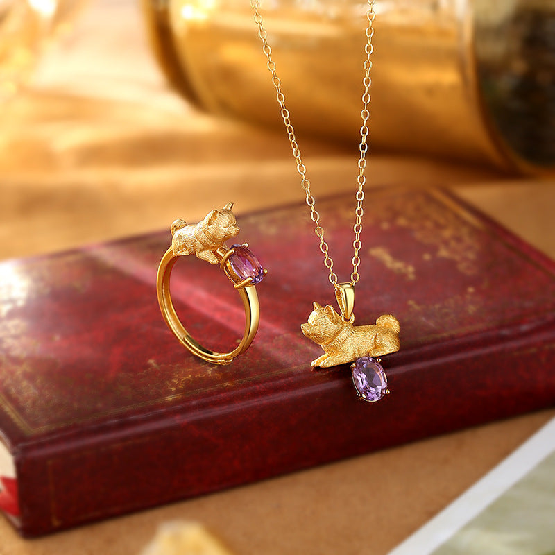 Ocean Dog's Love - Shiba Inu Gemstone Pendant Necklace