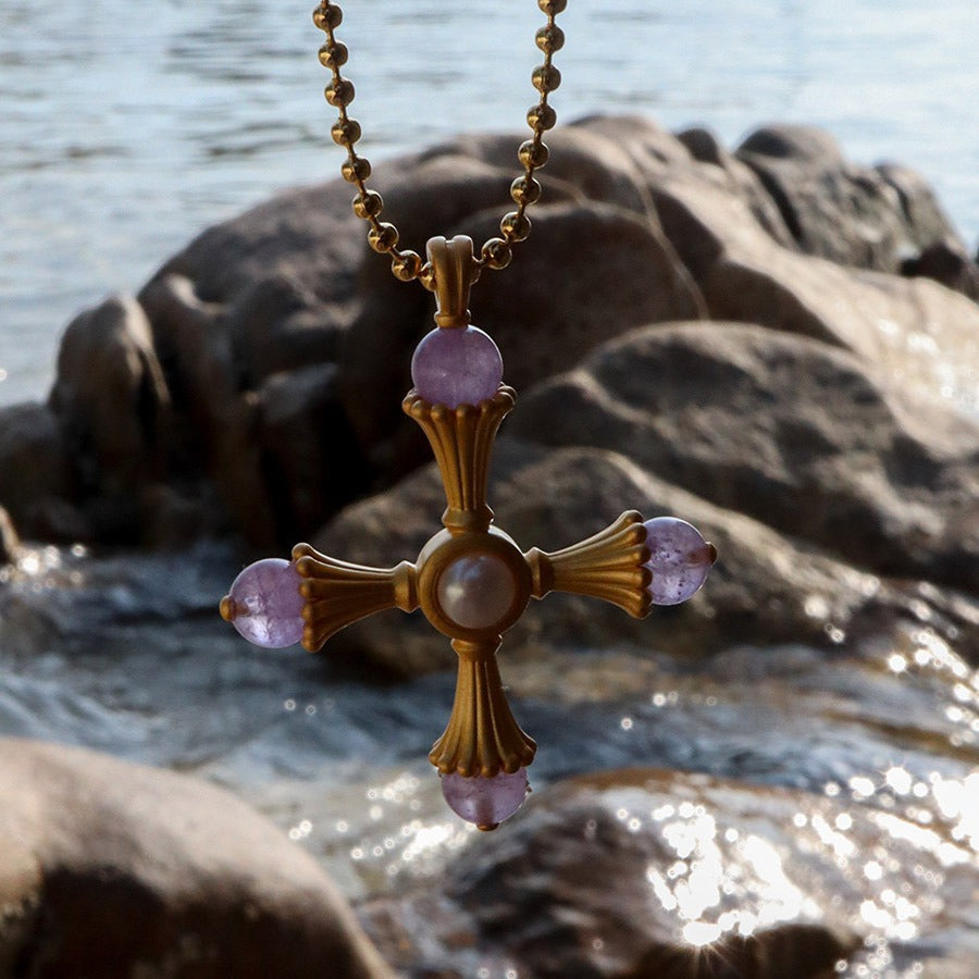 Cross Amethyst Vintage Necklace