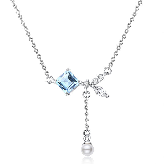 Geometric Pendant Necklace for Women – Natural Crystal Stone, Sterling Silver, Dainty Light Luxury Viral Clavicle Chain