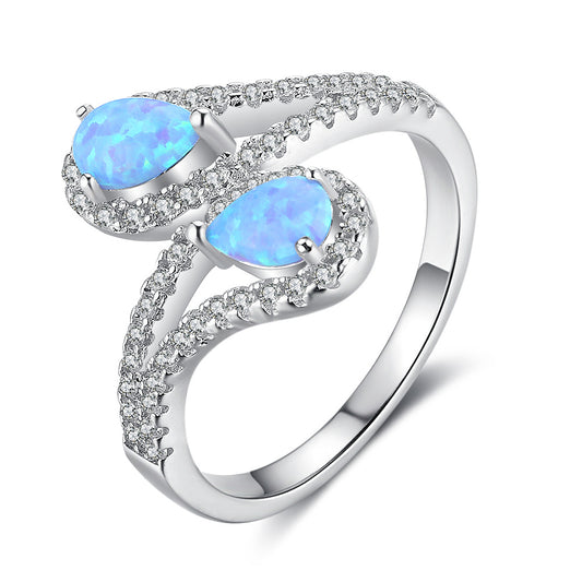 Aqua Blue - Sterling Silver Blue Opal Ring