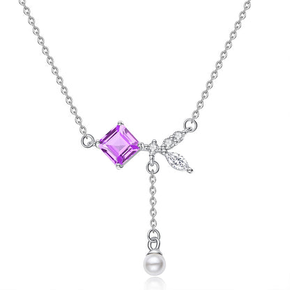 Geometric Pendant Necklace for Women – Natural Crystal Stone, Sterling Silver, Dainty Light Luxury Viral Clavicle Chain