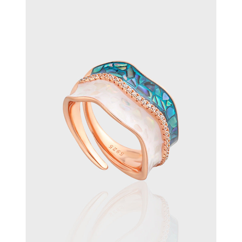 Anillo Wave Kissed de oro rosa con nácar
