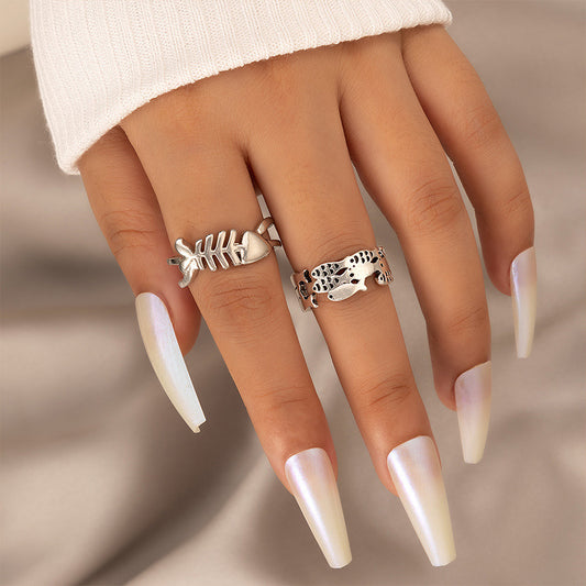 Fishbone Adjustable Ring (2pcs)