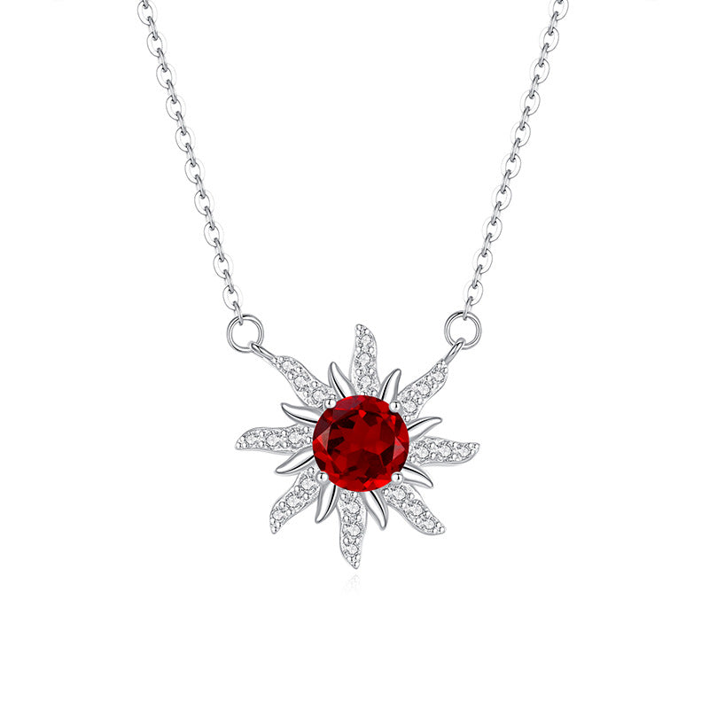 Collar de plata de ley con gemas y diseño de flor de sol