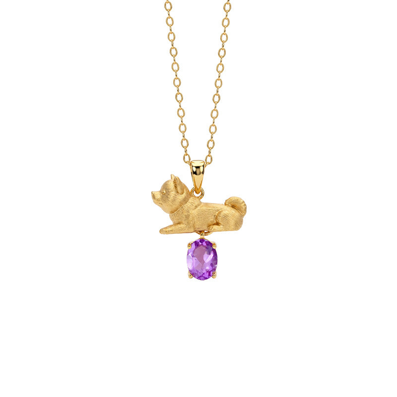 Amour du chien de l'océan - Collier avec pendentif en pierre précieuse Shiba Inu