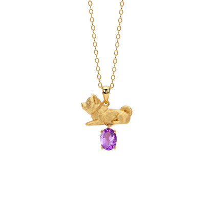Ocean Dog's Love - Shiba Inu Gemstone Pendant Necklace